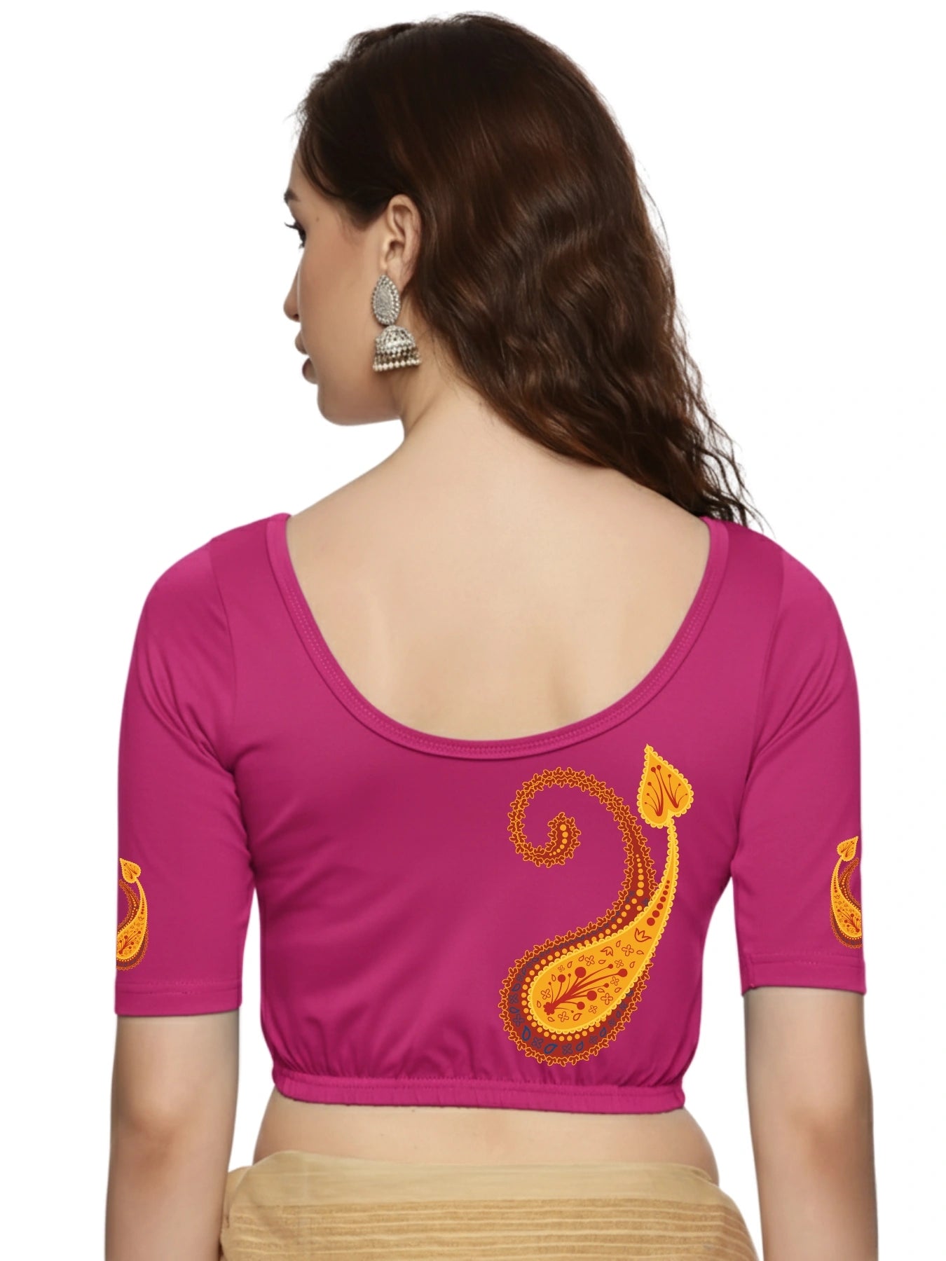 Women Back Printed Stretchable Blouse U0177