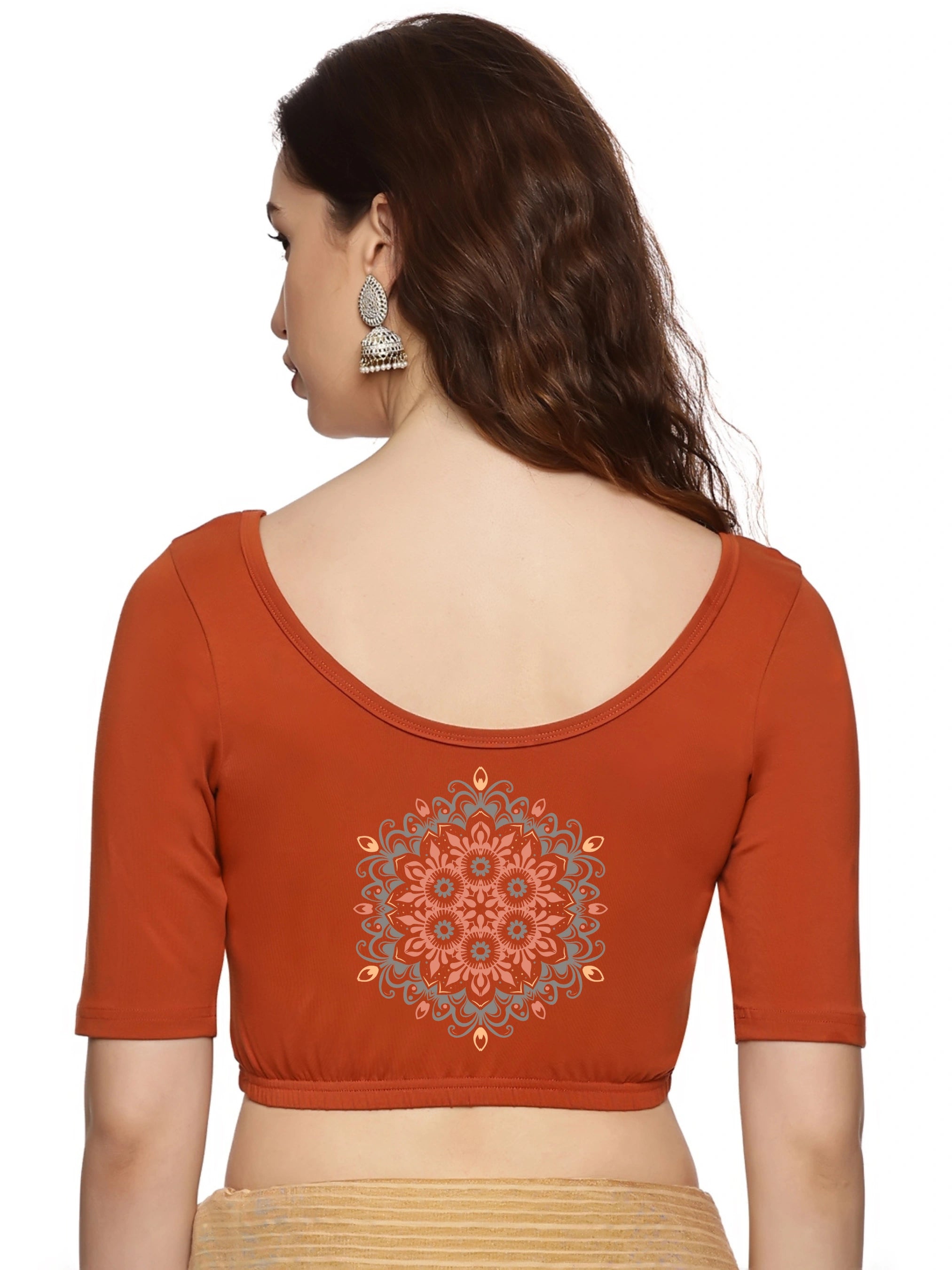 Women Back Printed Stretchable Blouse U026 - notyetbyus