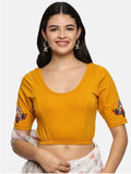 Women Back Printed Stretchable Half Sleeve Blouse U0140A Mustard