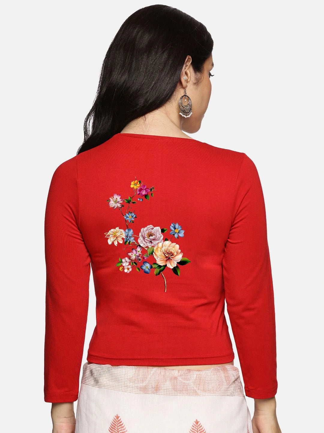Women Three Fourth Sleeve Back Print Stretchable Blouse U0106 - notyetbyus