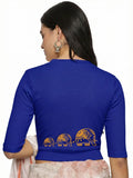 Women Back Printed Stretchable Elbow Sleeve RIB Blouse U0148 Royal Blue
