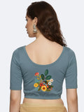 Women Back Printed Stretchable Half Sleeve Blouse U0161 Elephant Grey