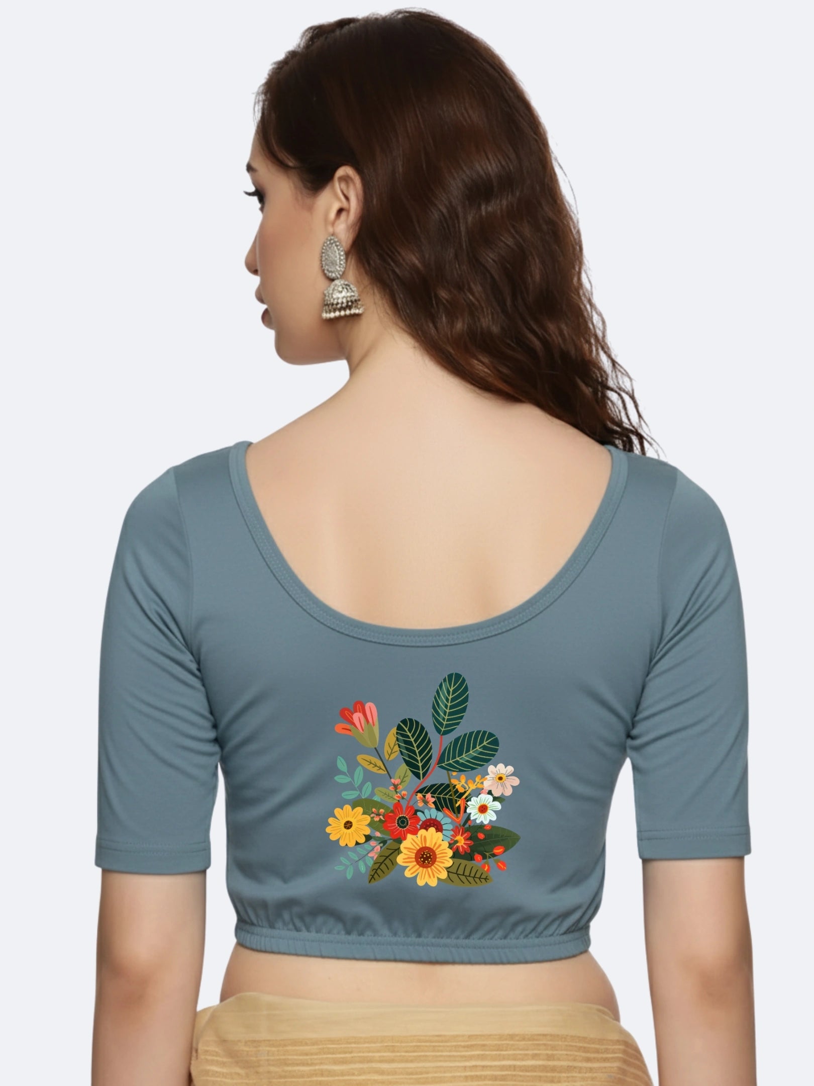 Women Back Printed Stretchable Blouse U0161