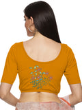 Women Back Printed Stretchable  Half Sleeve Blouse U0225 Mustard