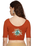 Women Back Printed Stretchable Half Sleeve Blouse U0226 Rust