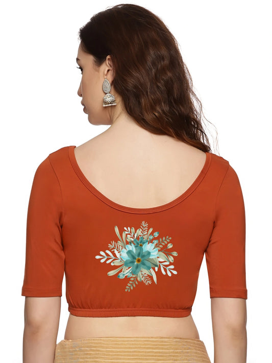 Women Back Printed Stretchable Half Sleeve Blouse U0226 Rust