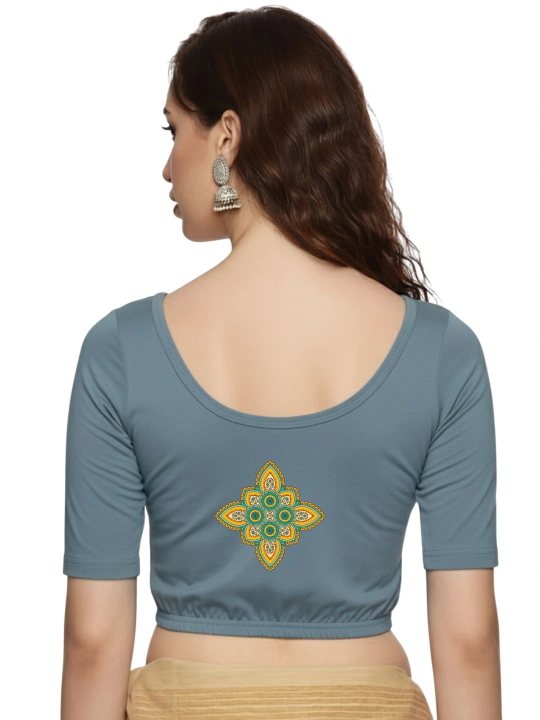 Women Back Printed Stretchable Blouse U0166