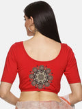 Women Back Printed Stretchable Half Sleeve Blouse U05 Red