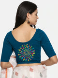 Women Back Printed Stretchable Blouse U011 peacock