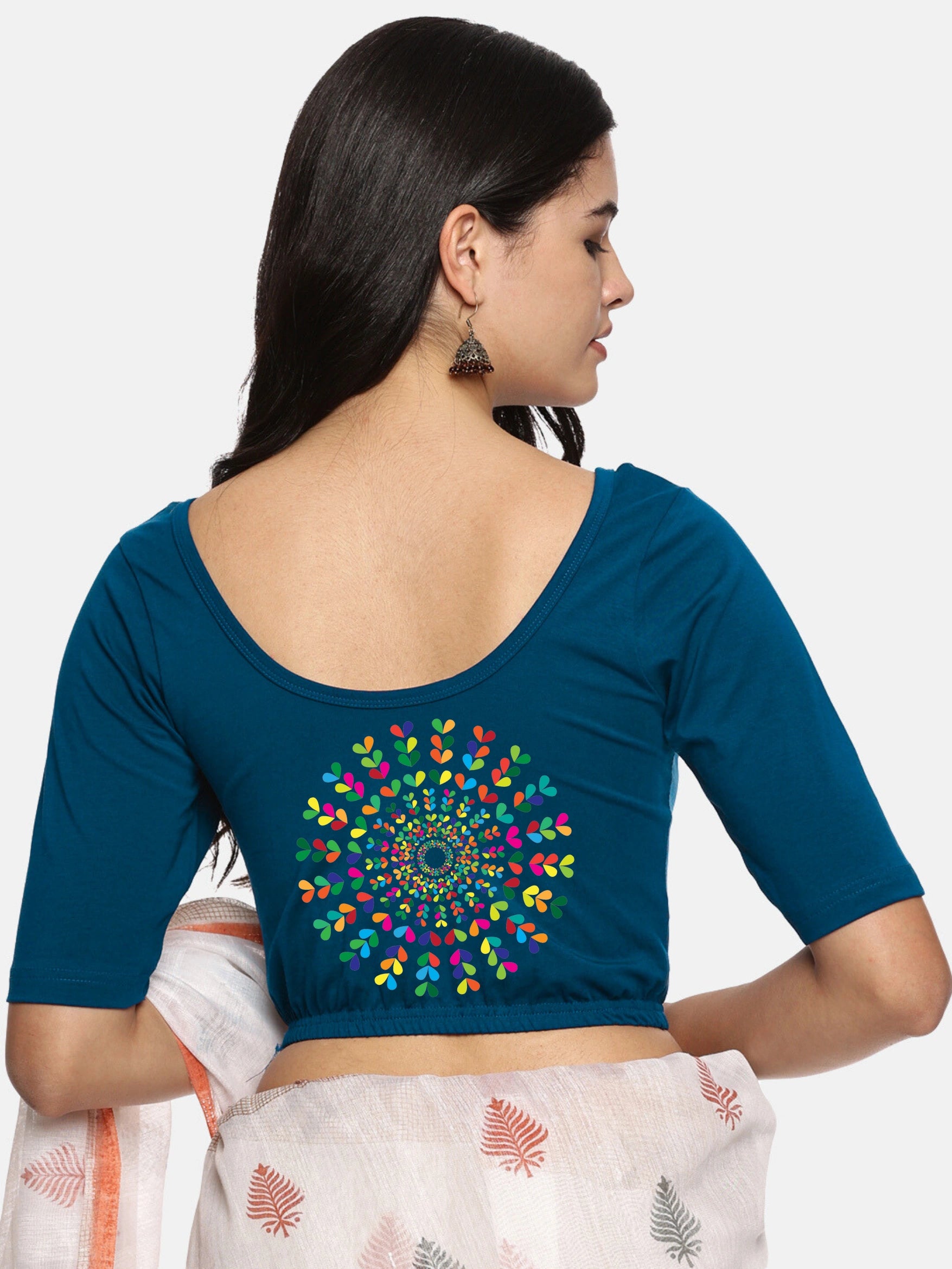 Women Back Printed Stretchable Blouse U011 - notyetbyus