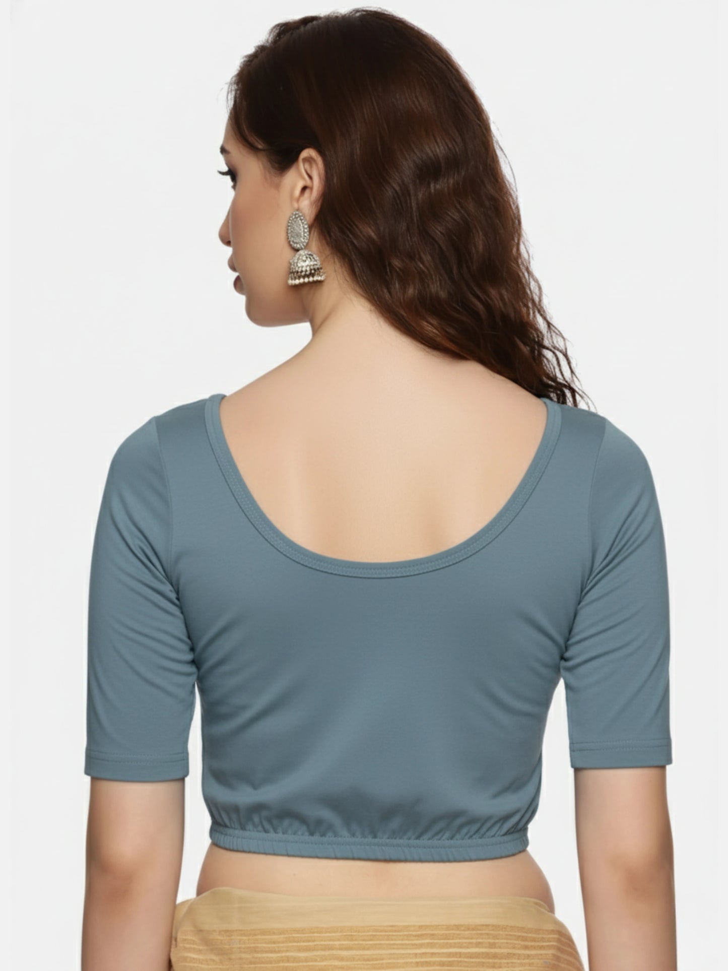 Women Plain Stretchable Half Sleeve Blouse U01A Elephant Grey