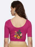 Women Back Printed Stretchable Half Sleeve Blouse U0161 Rani Pink