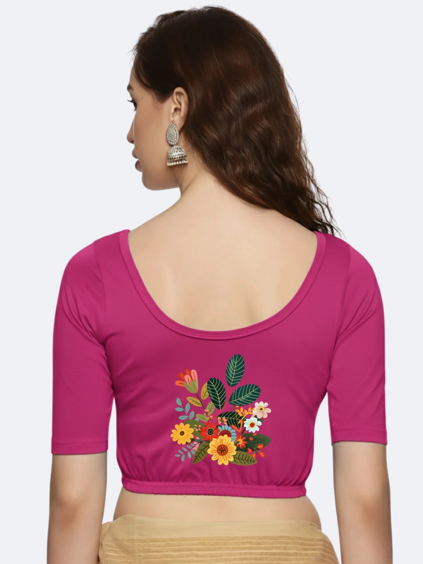 Women Back Printed Stretchable Blouse U0161 - notyetbyus