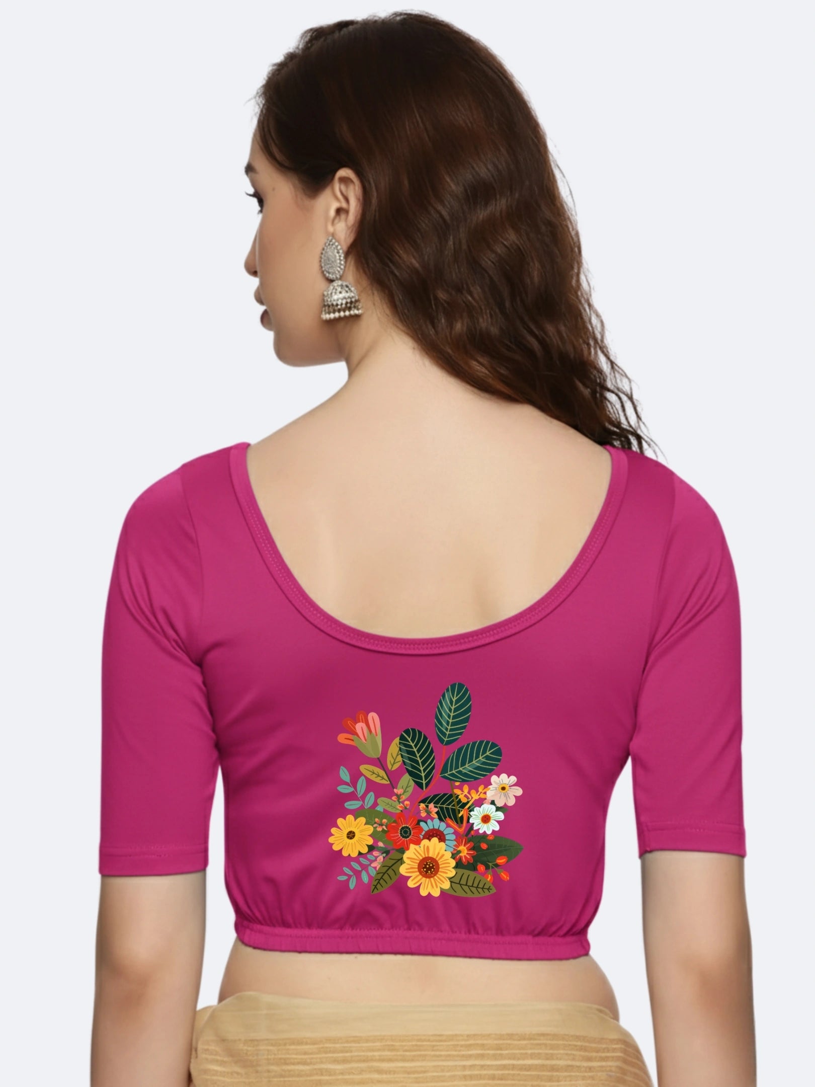 Women Back Printed Stretchable Blouse U0161