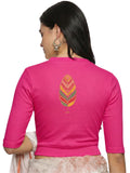 Women Back Printed Stretchable Elbow Sleeve RIB Blouse U0252 Rani Pink