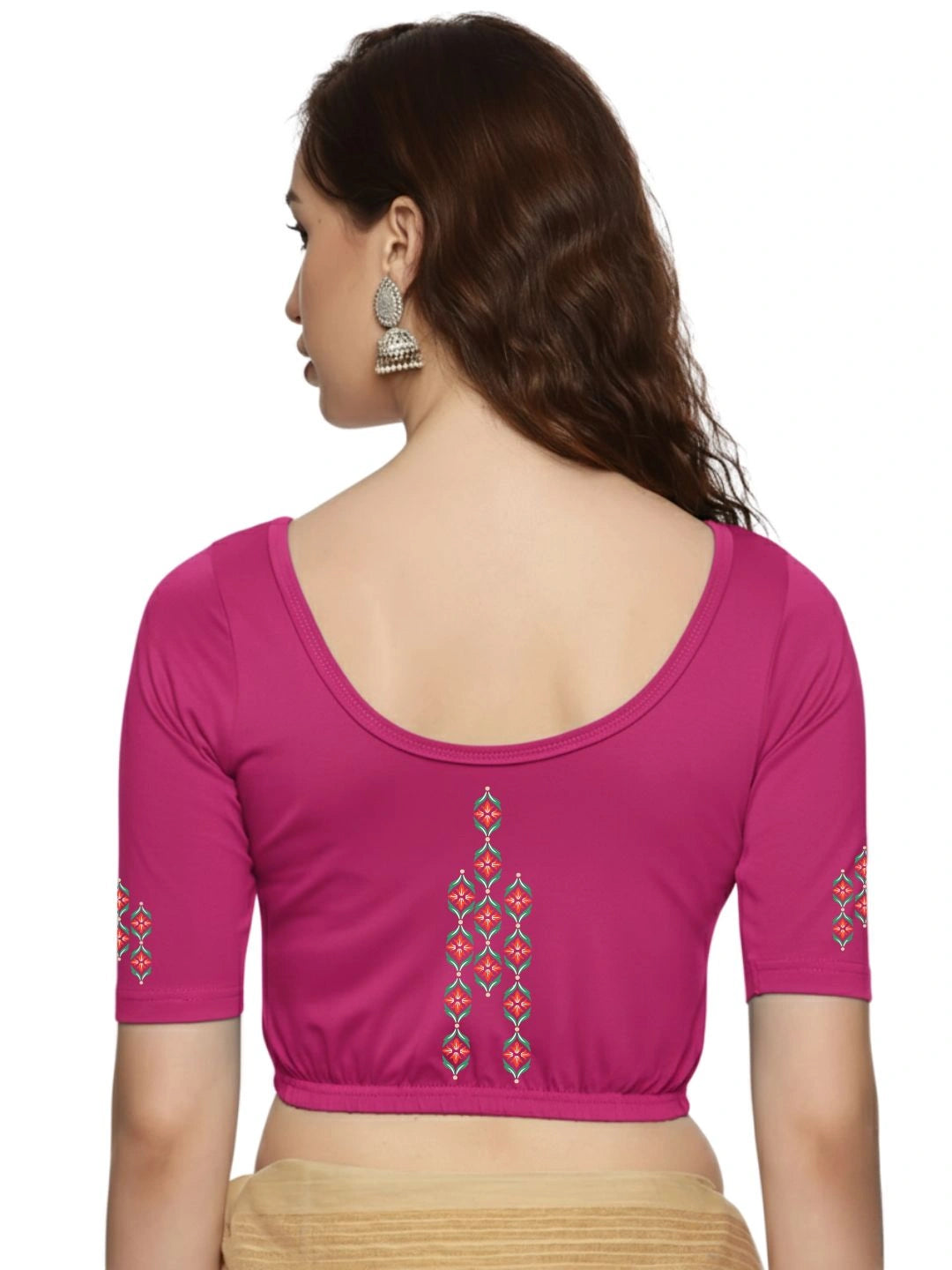 Women Back Printed Stretchable Blouse U0178