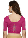 Women Back Printed Stretchable Half Sleeve Blouse U0178 Rani Pink