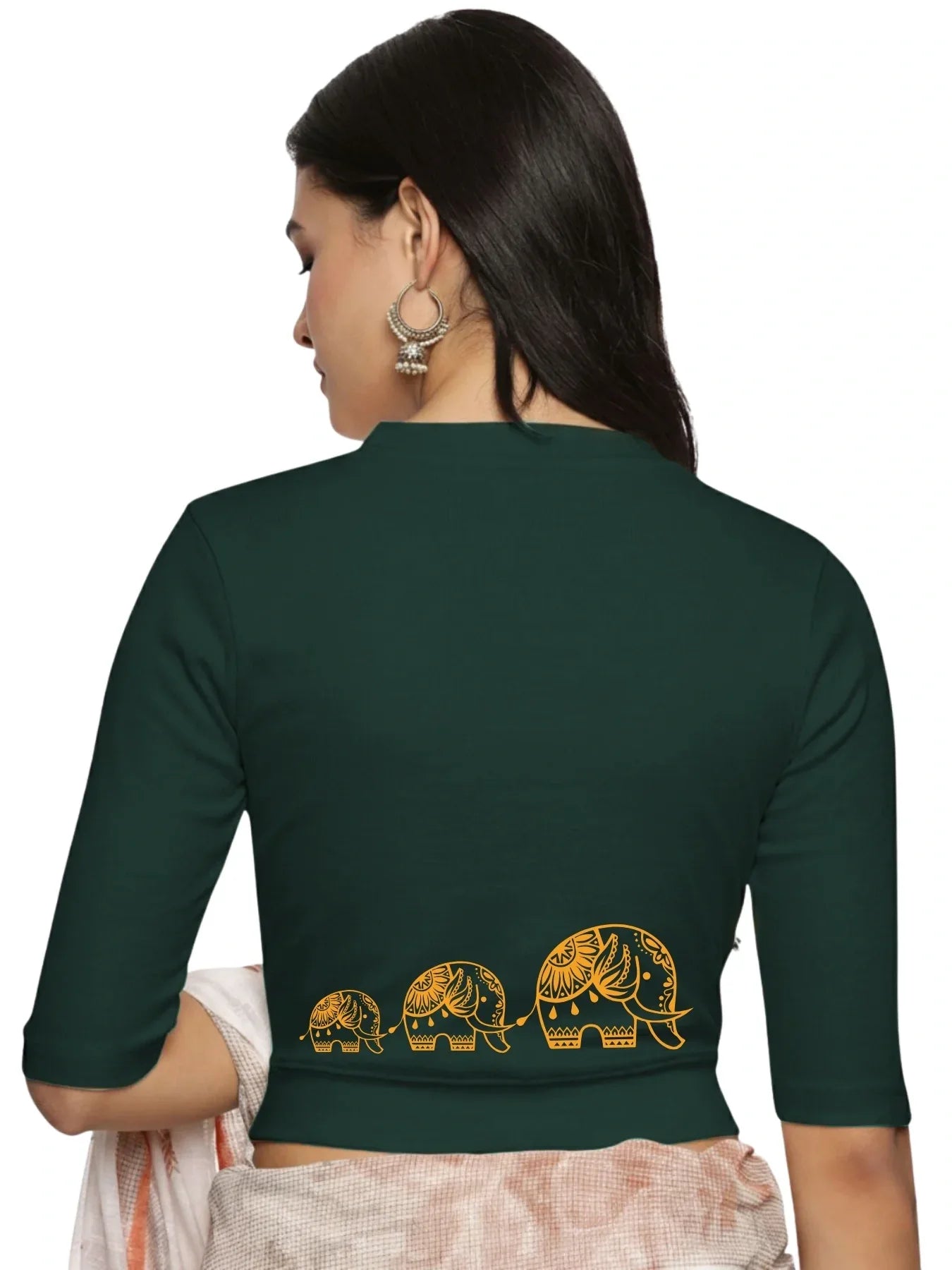 Women Back Printed Stretchable Elbow Sleeve RIB Blouse U0148 - notyetbyus