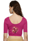 Women Back Printed Stretchable Half Sleeve Blouse U0174 Rani Pink