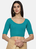 Women Plain Stretchable Half Sleeve Blouse U01A Rama Green