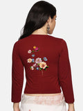 Women Three Fourth Sleeve Back Print Stretchable Blouse U0106 Maroon