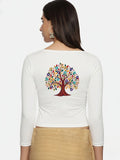 DIY Embroidery Kit with Women Stretchable Three Fourth Sleeve Blouse E014 – White