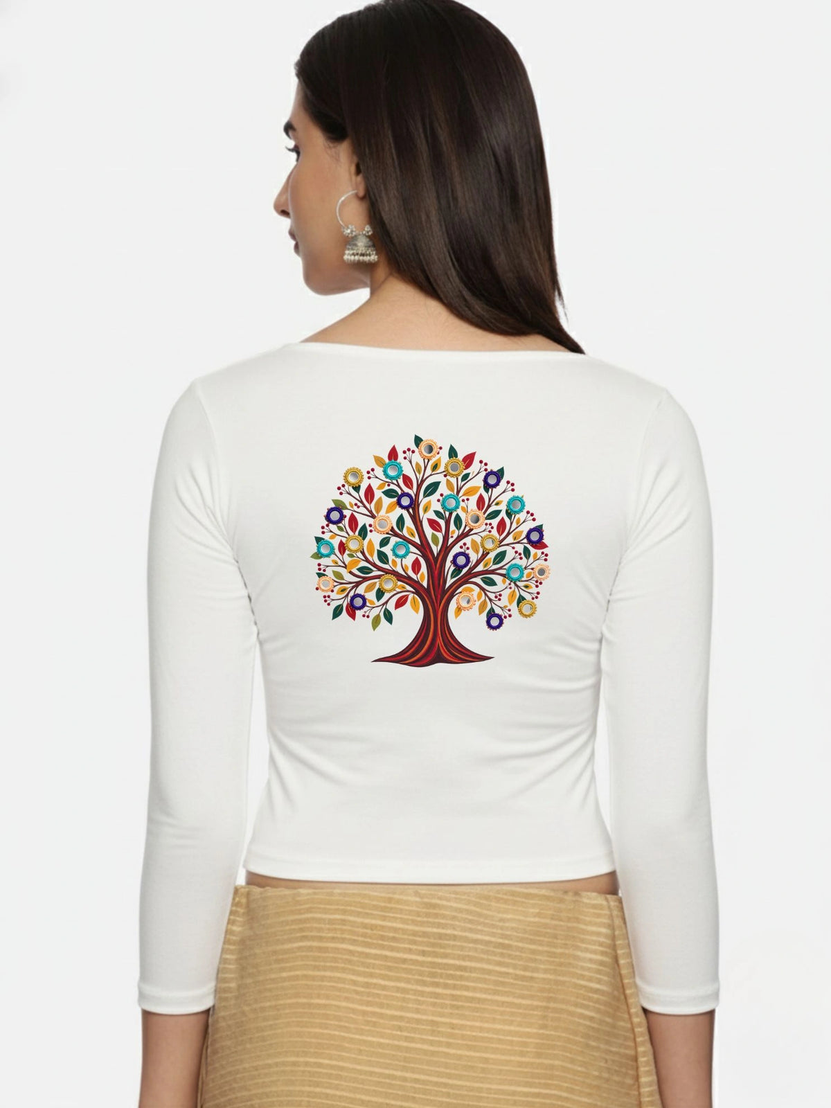 DIY Embroidery Kit with Women Stretchable Three Fourth Sleeve Blouse E014 – White