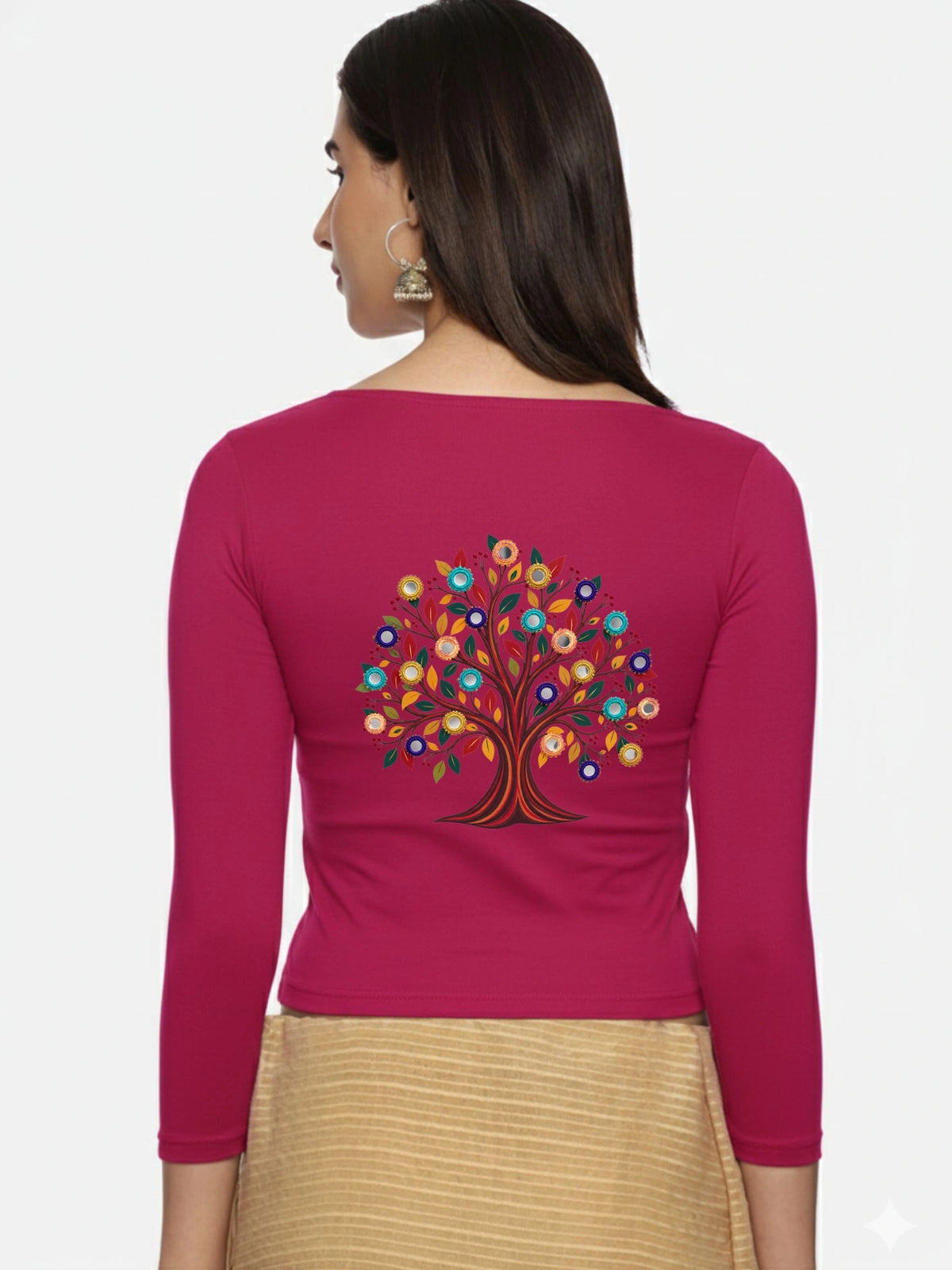 DIY Embroidery Kit with Women Stretchable Three Fourth Sleeve Blouse E014 – Rani Pink