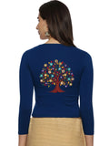 DIY Embroidery Kit with Women Stretchable Three Fourth Sleeve Blouse E014 – Royal Blue