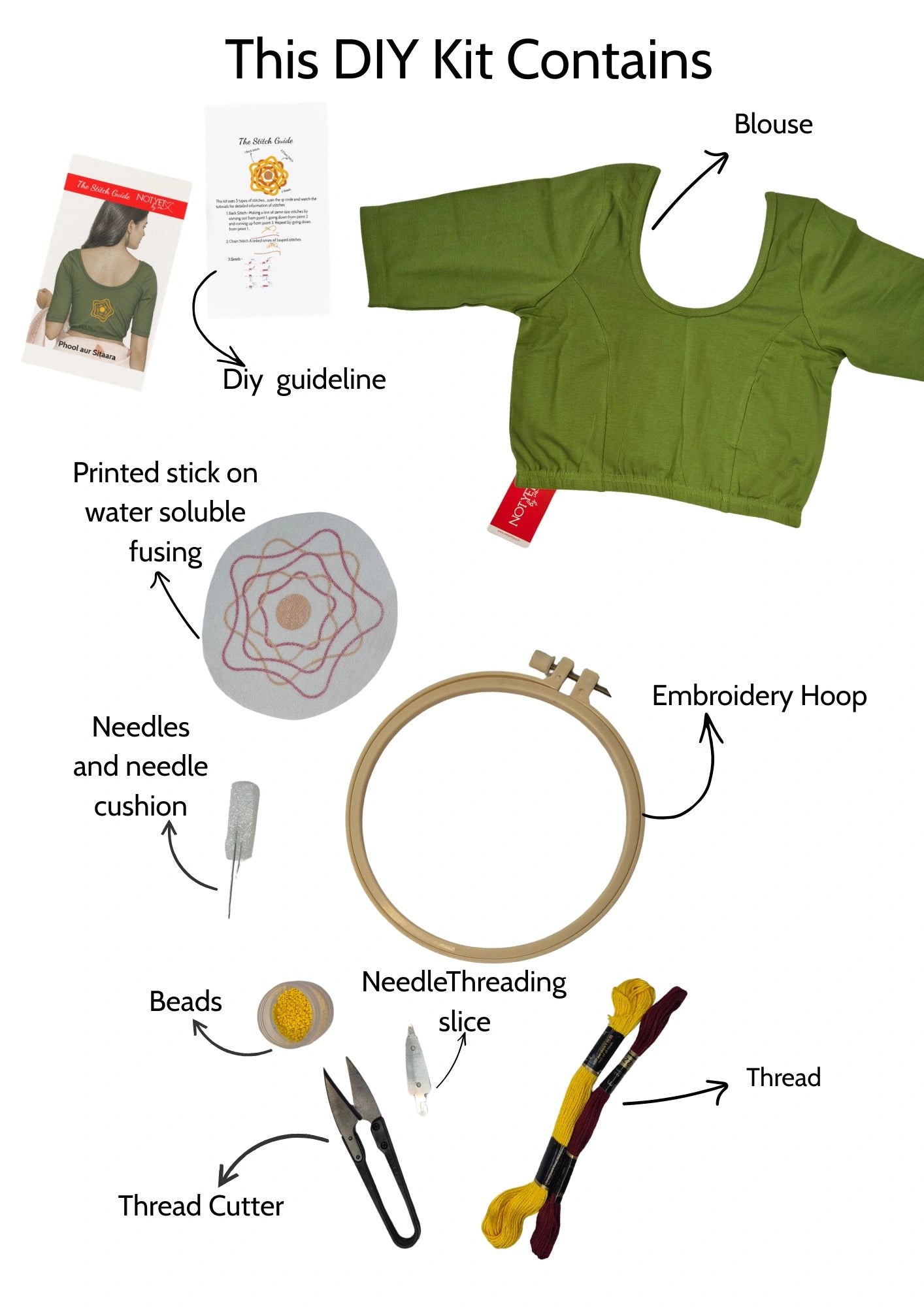 DIY Embroidery Kit with Women Front Open Stretchable Half Sleeve Blouse E02 – Maroon
