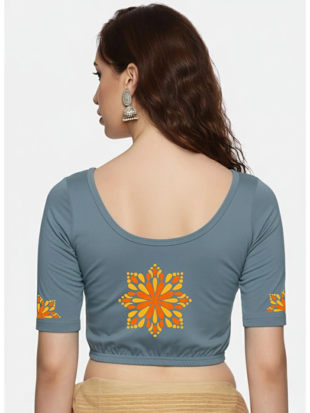 Women Back Printed Stretchable Blouse U0175