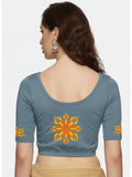 Women Back Printed Stretchable Half Sleeve Blouse U0175 Elephant Grey