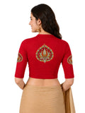 Women Mandarin Collar Back Printed Stretchable Elbow Sleeve Blouse U0269 Red