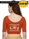 Women Back Printed Stretchable Half Sleeve Blouse U06 Rust