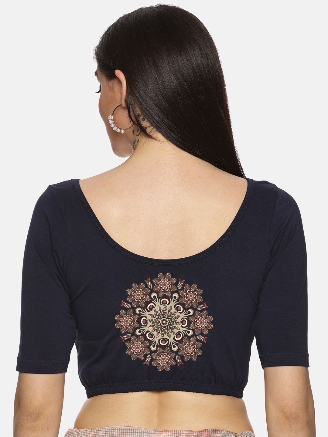 Women Back Printed Stretchable Blouse U05 - notyetbyus
