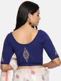 Women Back Printed Stretchable Half Sleeve Blouse U0173 Royal Blue