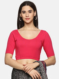 Women Plain Stretchable Half Sleeve Blouse U01A Pink