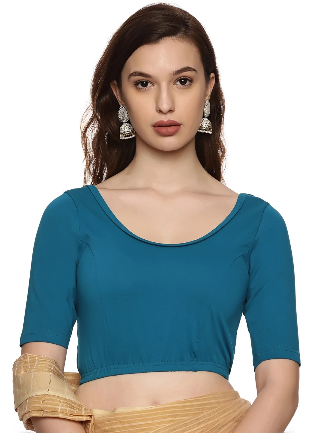 DIY Embroidery Kit with Women Stretchable Half Sleeve Blouse E013 – Peacock