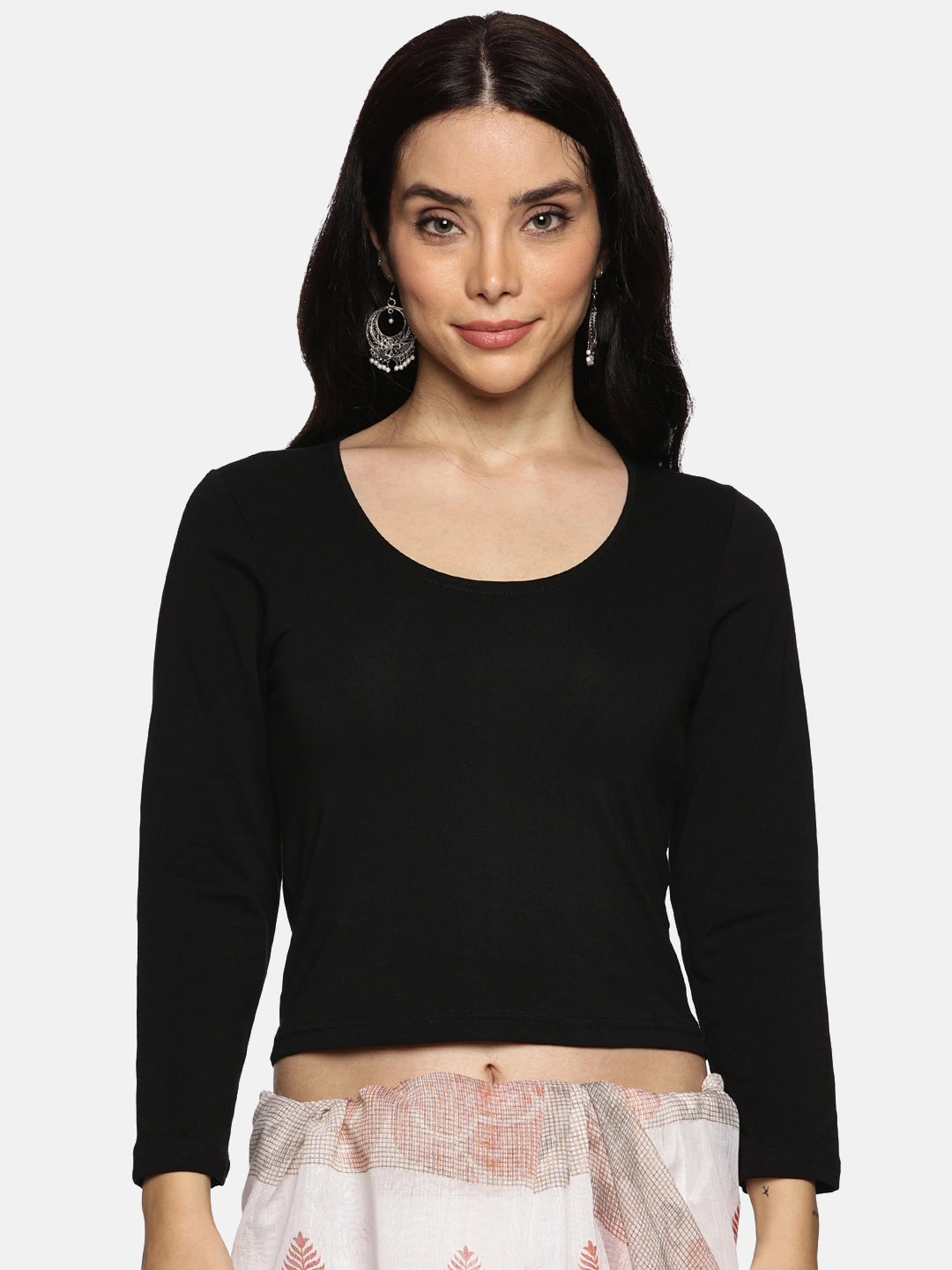 DIY Embroidery Kit with Women Stretchable Three Fourth Sleeve Blouse E010 – Black