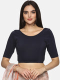 Women Plain Stretchable Half Sleeve Blouse U01A Navy