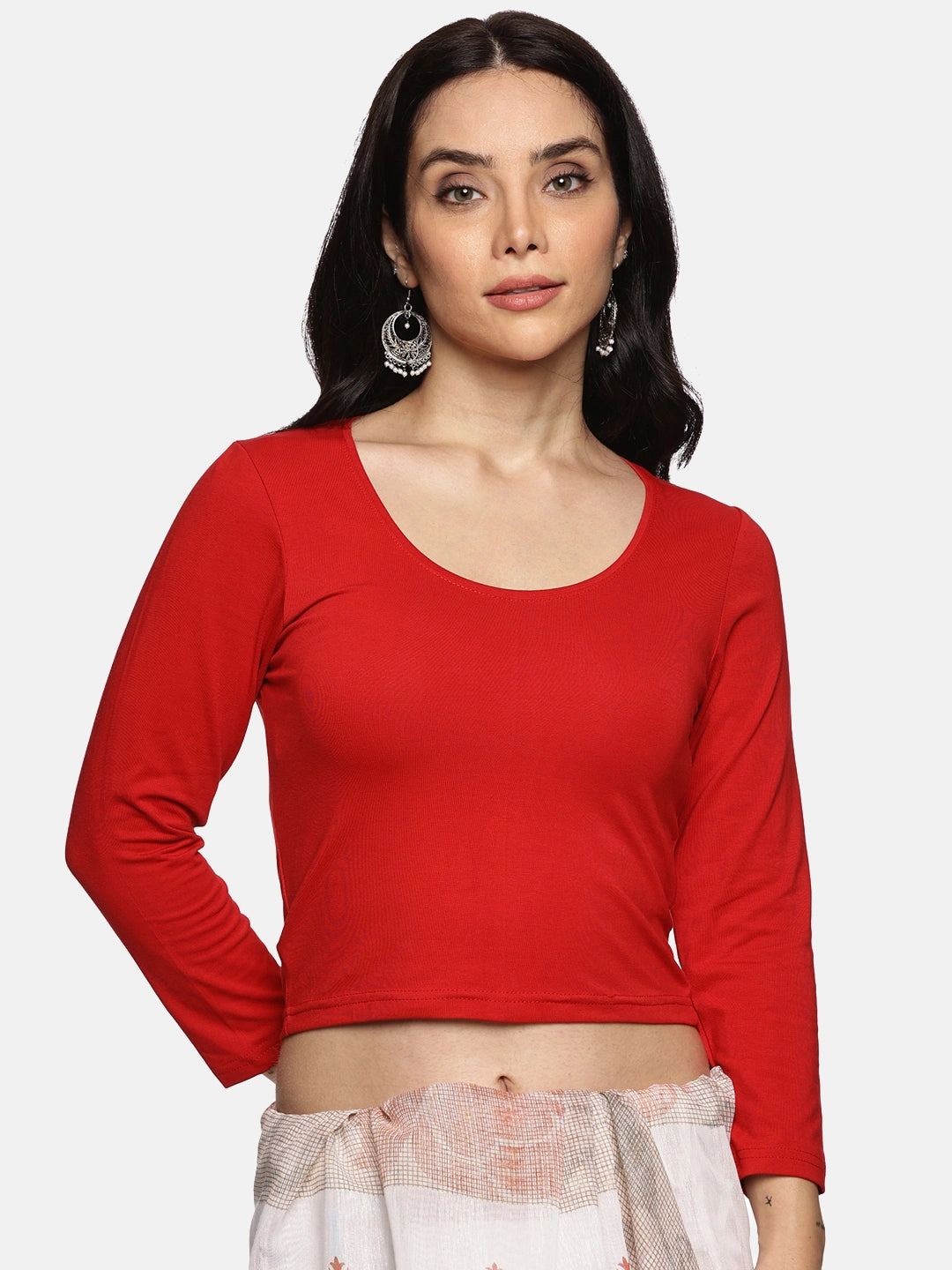 Women Three Fourth Sleeve Plain Stretchable Blouse U0101 Red