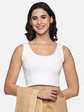 Women Sleevless Plain Stretchable  Blouse U0201 White