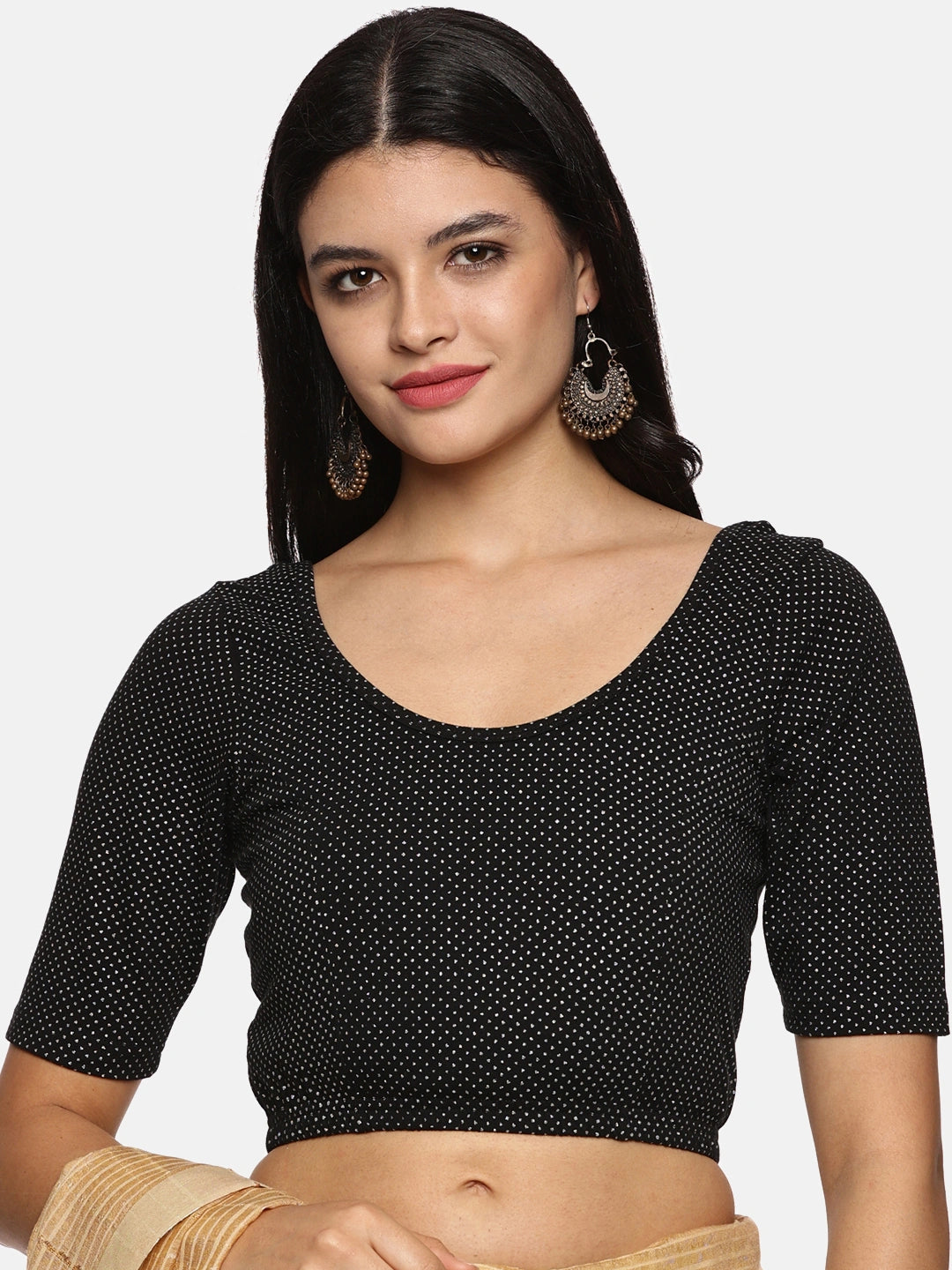 Women Allover Printed Creme Stretchable Blouse UA04