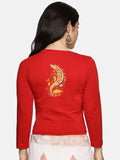 Women Three Fourth Sleeve Back Print Stretchable Blouse U0102 Red