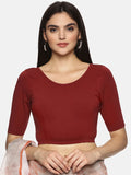 Women Plain Stretchable Half Sleeve Blouse U01A Maroon