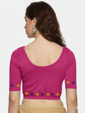 Women Back Printed Stretchable  Half Sleeve Blouse U0193 Rani Pink