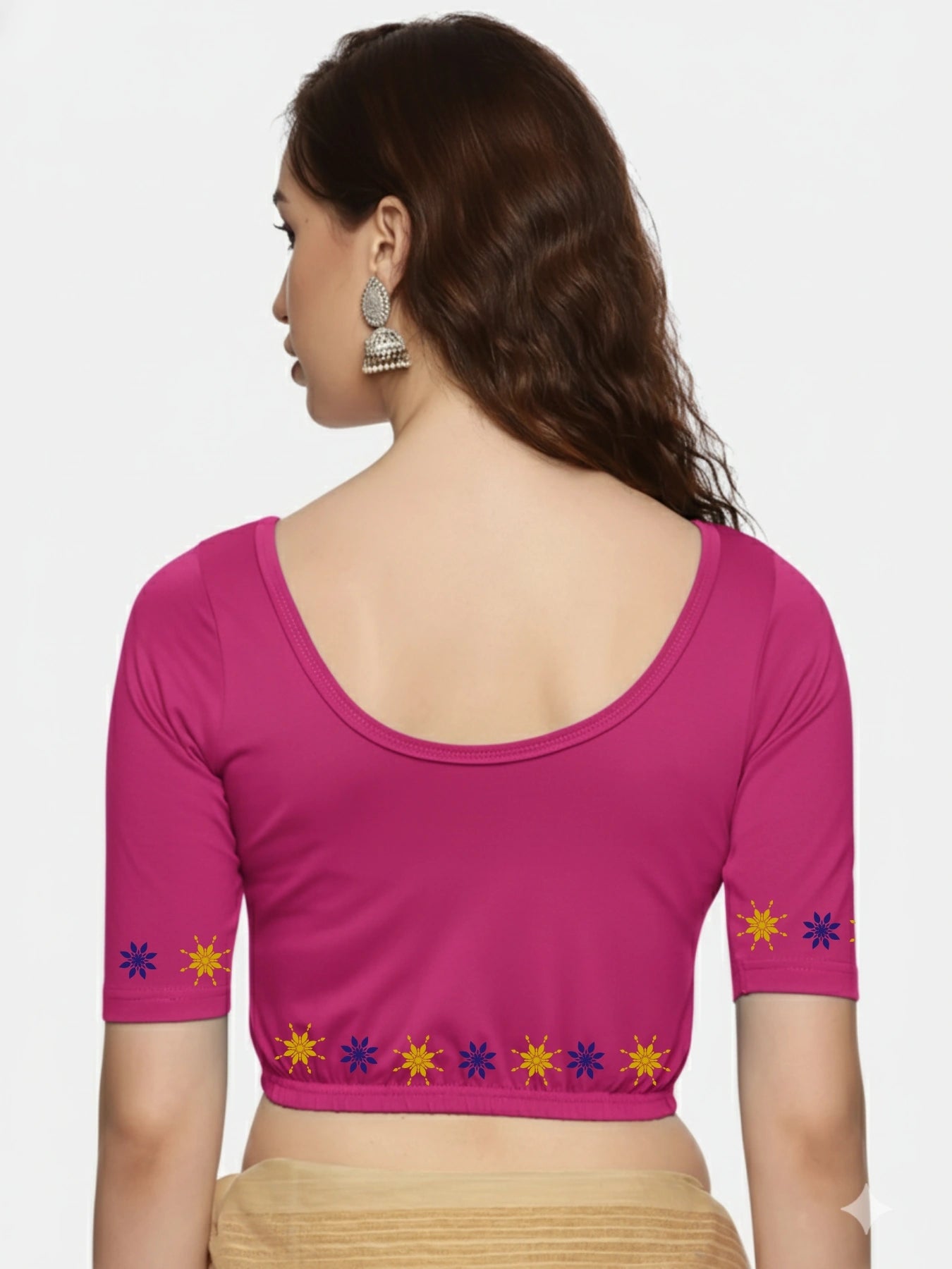 Women Back Printed Stretchable Blouse U0193