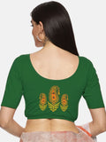 Women Back Printed Stretchable Half Sleeve Blouse U051 Bottle Green