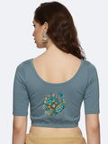 Women Back Printed Stretchable Half Sleeve Blouse U0135 Elephant Grey