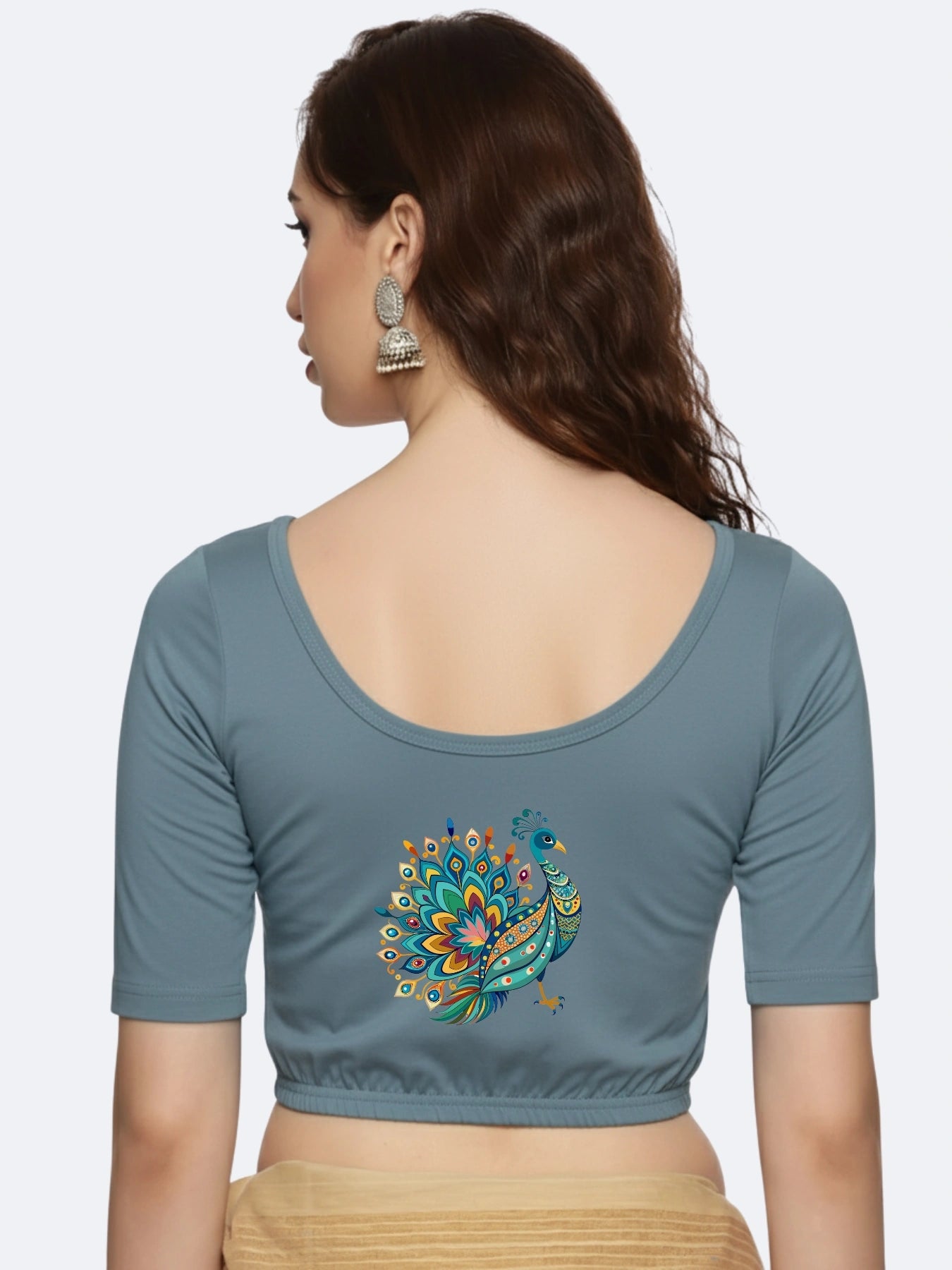 Women Back Printed Stretchable Blouse U0135